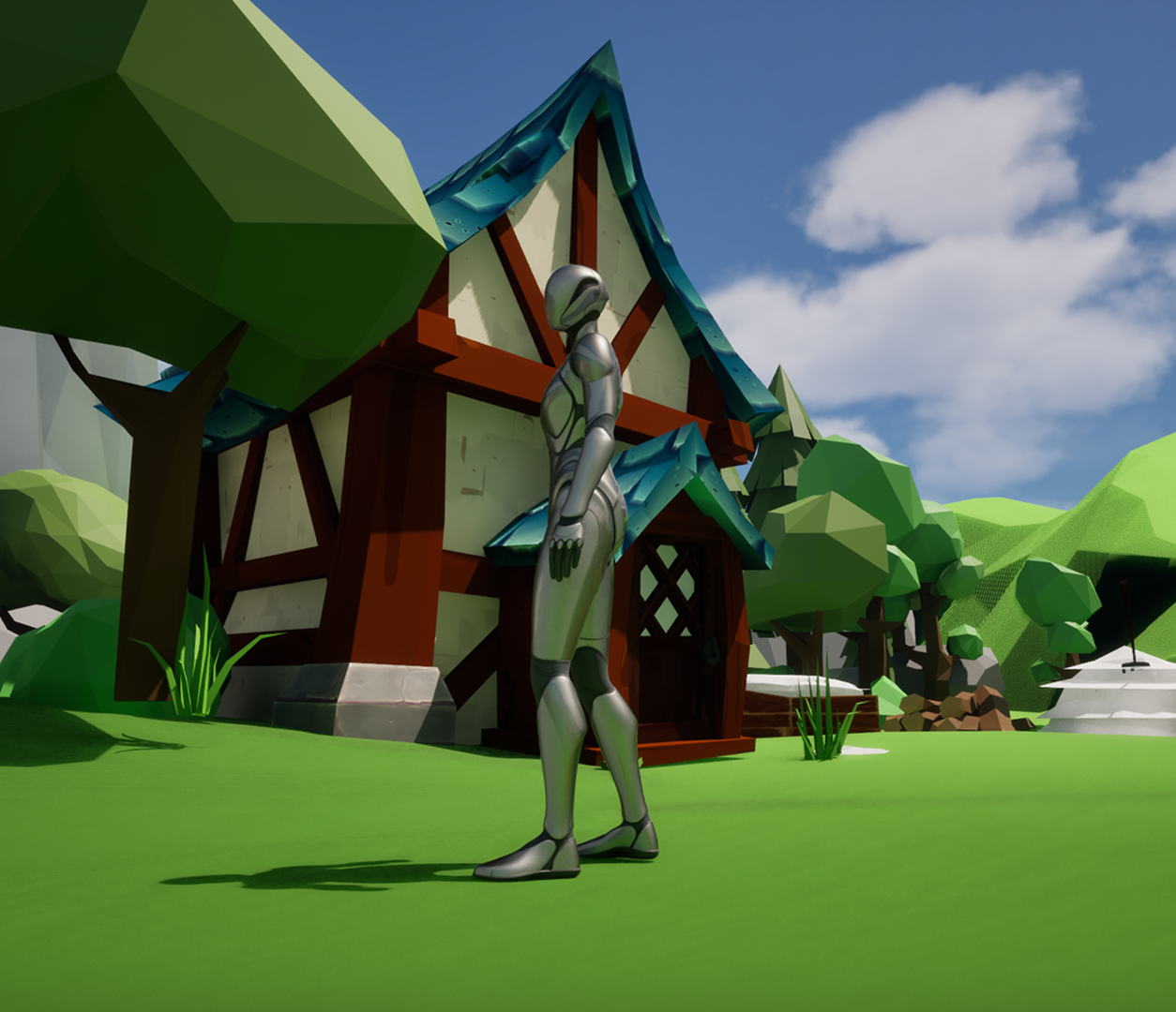 The final result of the import of the map into Unreal using the third person template provided by Unreal. In the next project, I will further refine parts to ensure it has no visual issues and begin exporting the files individually for better overall map quality. I will also begin testing lighting for the game.